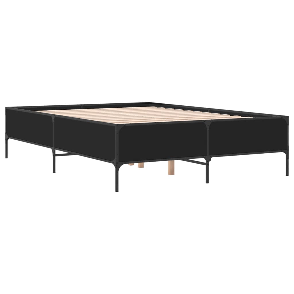 vidaXL Bedframe bewerkt hout metaal zwart 120x190 cm afbeelding