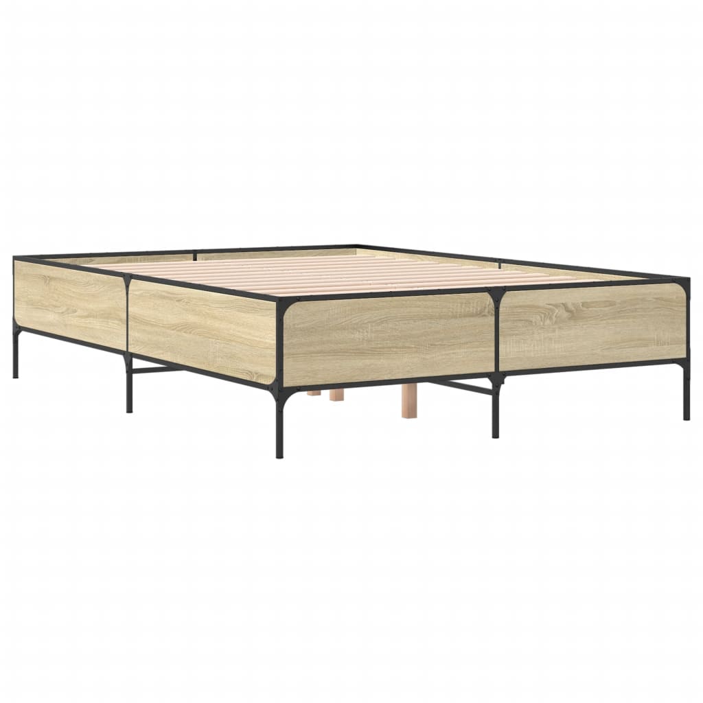 vidaXL Bedframe bewerkt hout metaal sonoma eikenkleurig 120x190 cm afbeelding