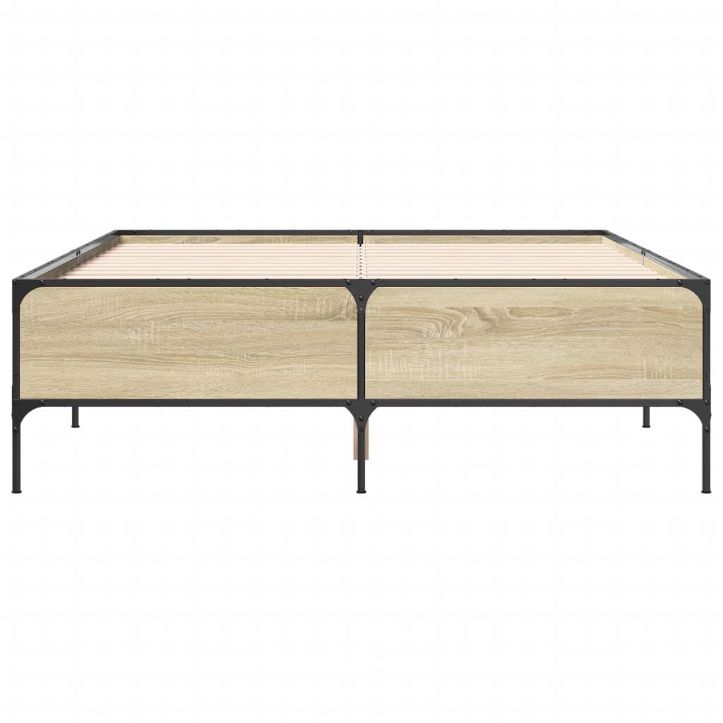 vidaXL Bedframe bewerkt hout metaal sonoma eikenkleurig 120x190 cm, foto 4