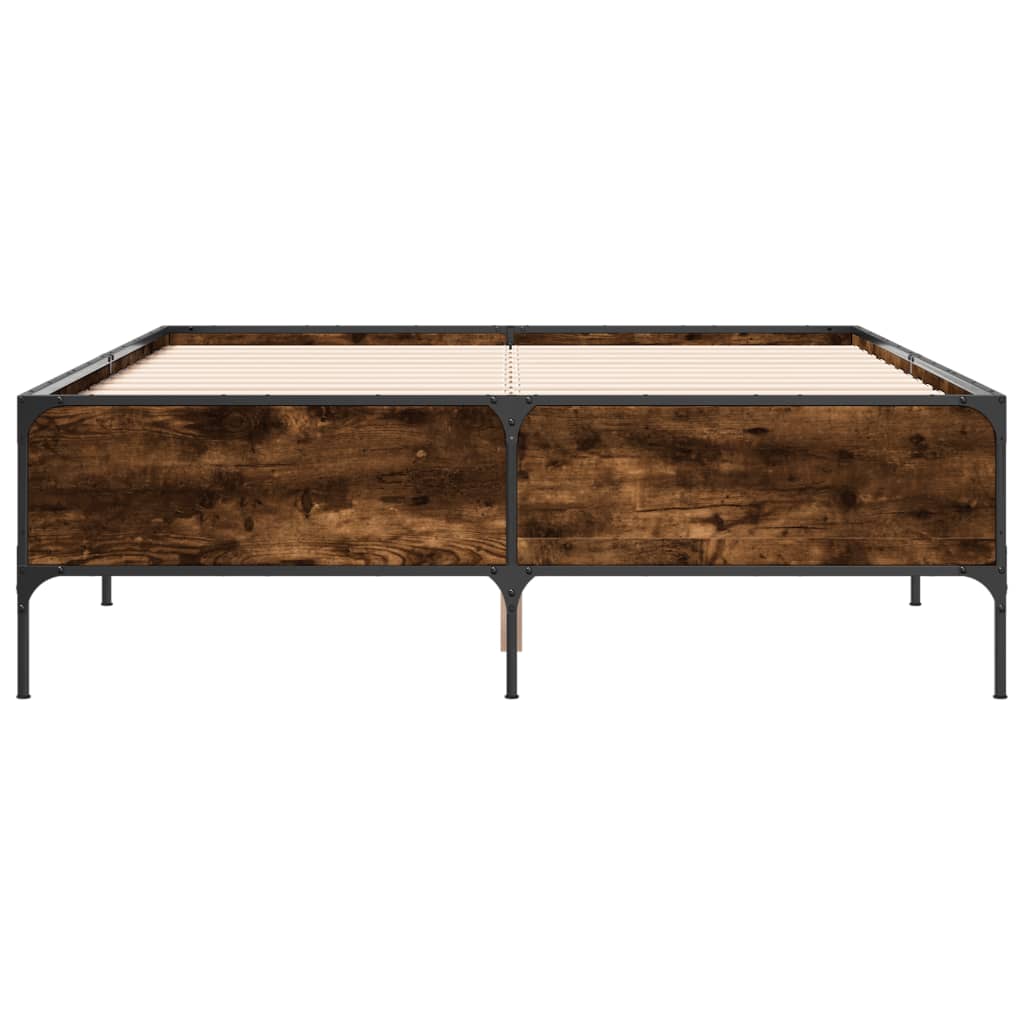 vidaXL Bedframe bewerkt hout metaal gerookt eikenkleurig 120x190 cm, foto 4