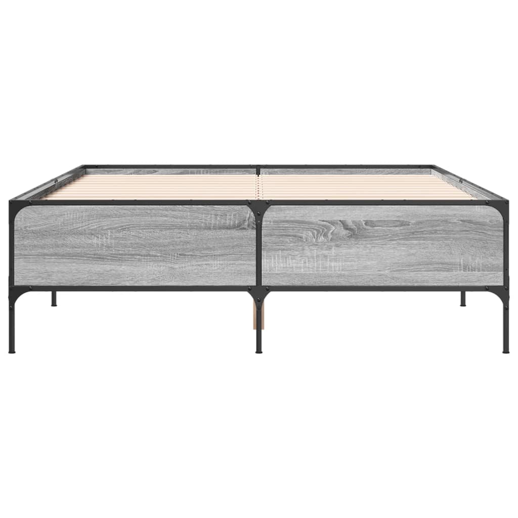 vidaXL Bedframe bewerkt hout metaal grijs sonoma eiken 120x190 cm, foto 4