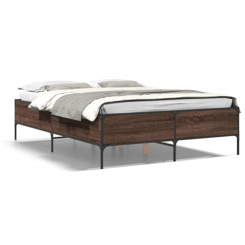 Thumbnail - vidaXL Bettgestell Braun Eichen-Optik 120x190 cm Holzwerkstoff Metall