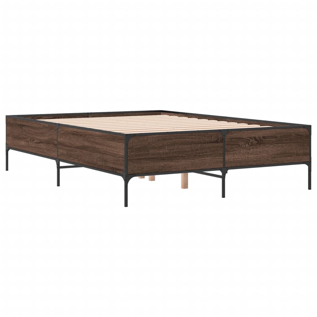 vidaXL Bedframe bewerkt hout metaal bruin eikenkleur 120x190 cm afbeelding
