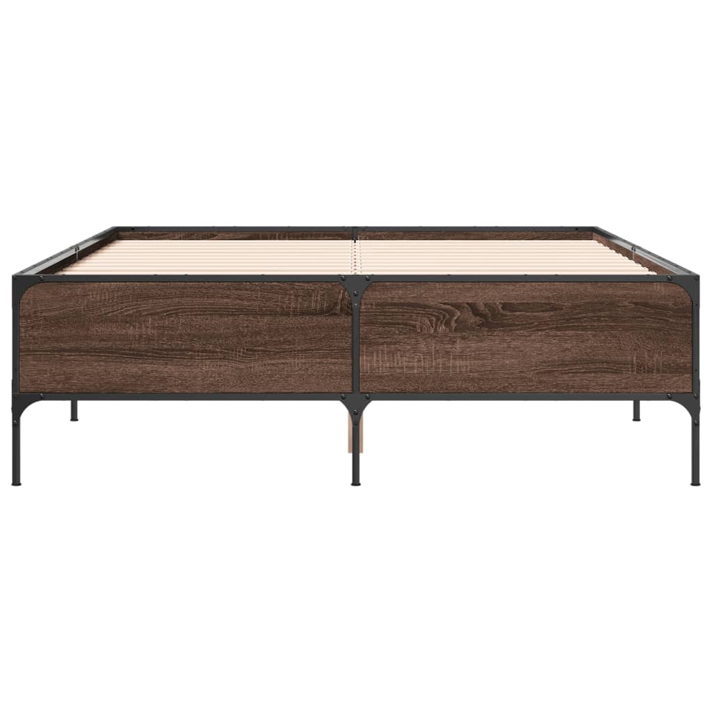 vidaXL Bedframe bewerkt hout metaal bruin eikenkleur 120x190 cm, foto 4