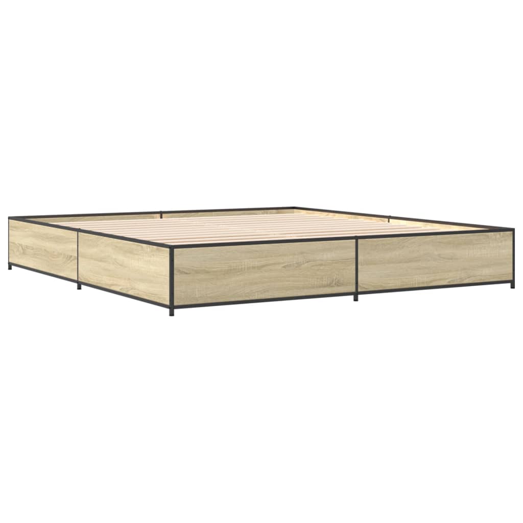 vidaXL Bedframe bewerkt hout metaal sonoma eikenkleurig 200x200 cm afbeelding