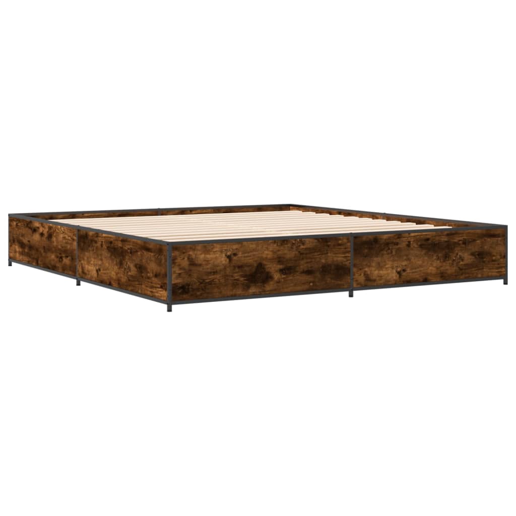 vidaXL Bedframe bewerkt hout metaal gerookt eikenkleurig 200x200 cm afbeelding