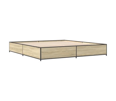 vidaXL gultas rāmis, ozola krāsā, 180x200cm, inženierijas koks, metāls