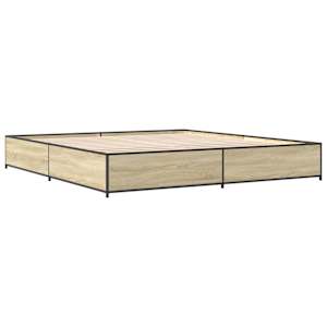 vidaXL gultas rāmis, ozola krāsā, 160x200cm, inženierijas koks, metāls