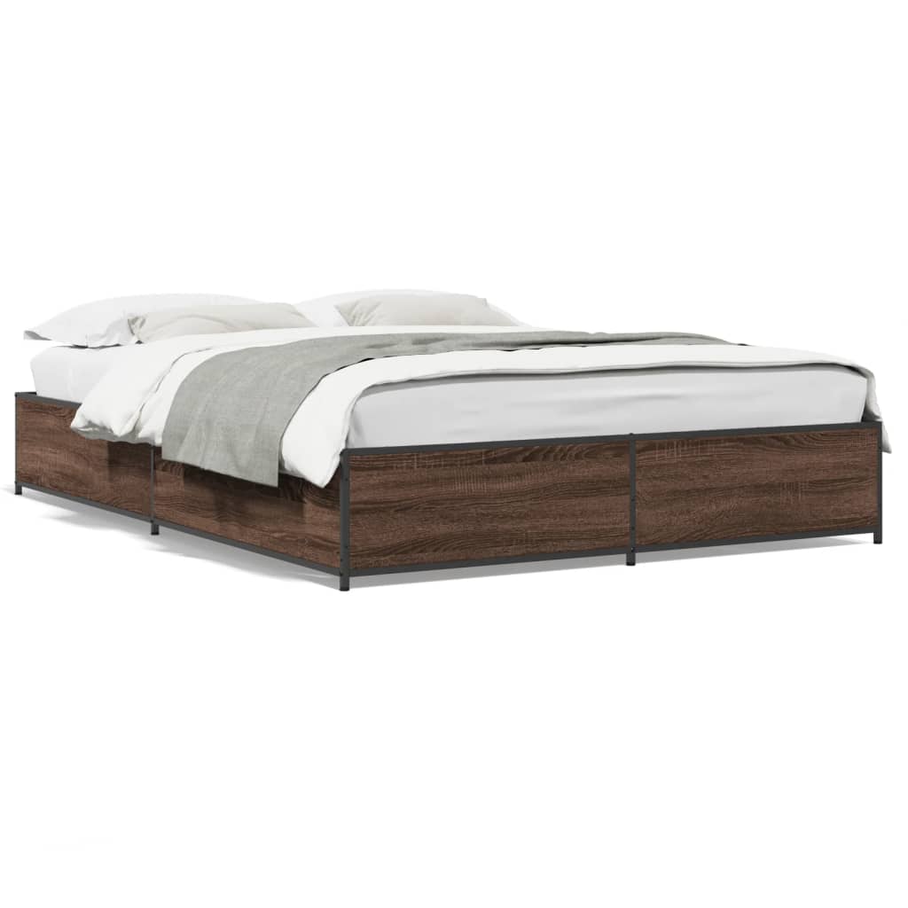 vidaXL Cadru de pat, stejar maro, 150x200 cm, lemn prelucrat și metal
