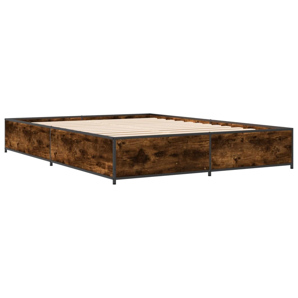vidaXL Bedframe bewerkt hout metaal gerookt eikenkleurig 140x200 cm afbeelding