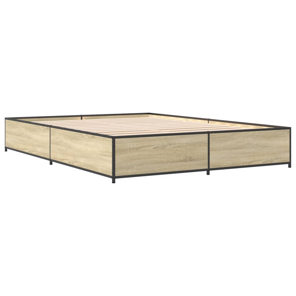 vidaXL Bedframe bewerkt hout metaal sonoma eikenkleurig 120x200 cm afbeelding