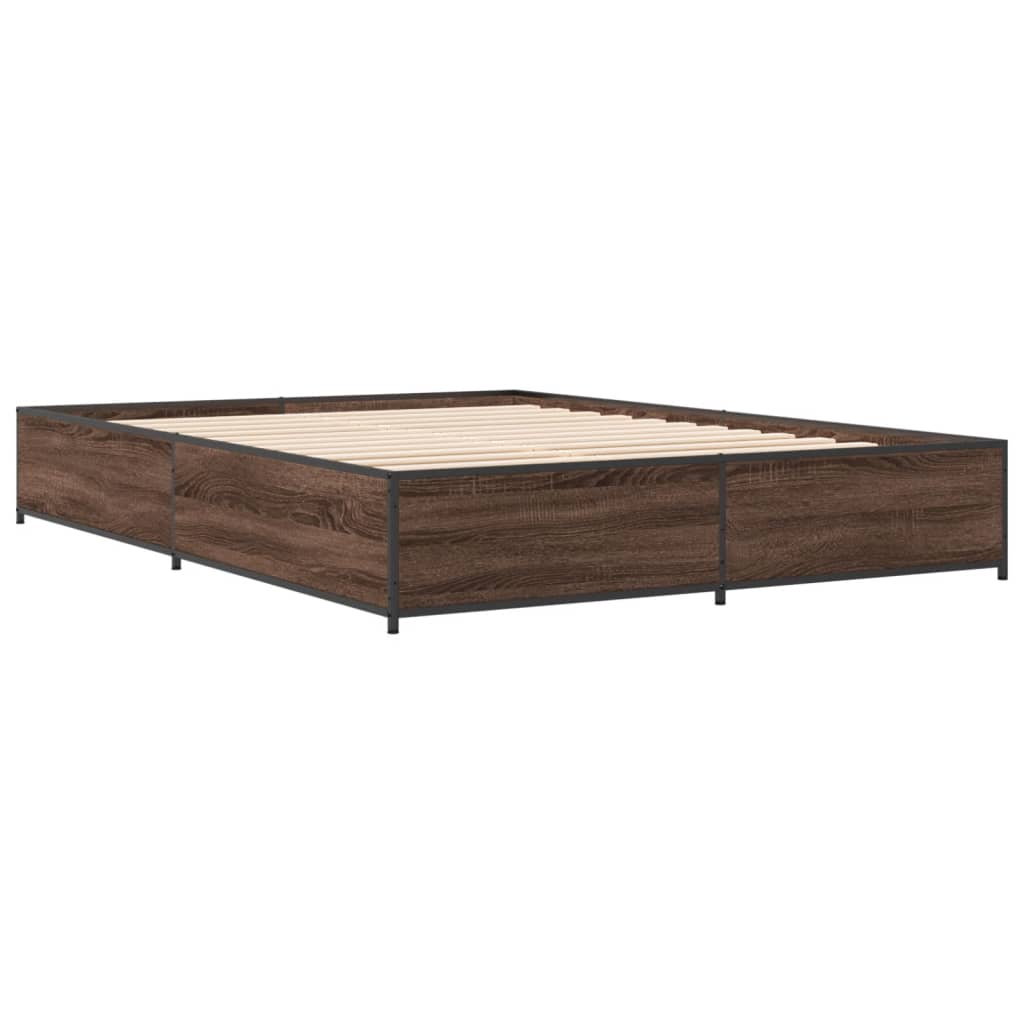 vidaXL Bedframe bewerkt hout metaal bruin eikenkleur 120x200 cm afbeelding