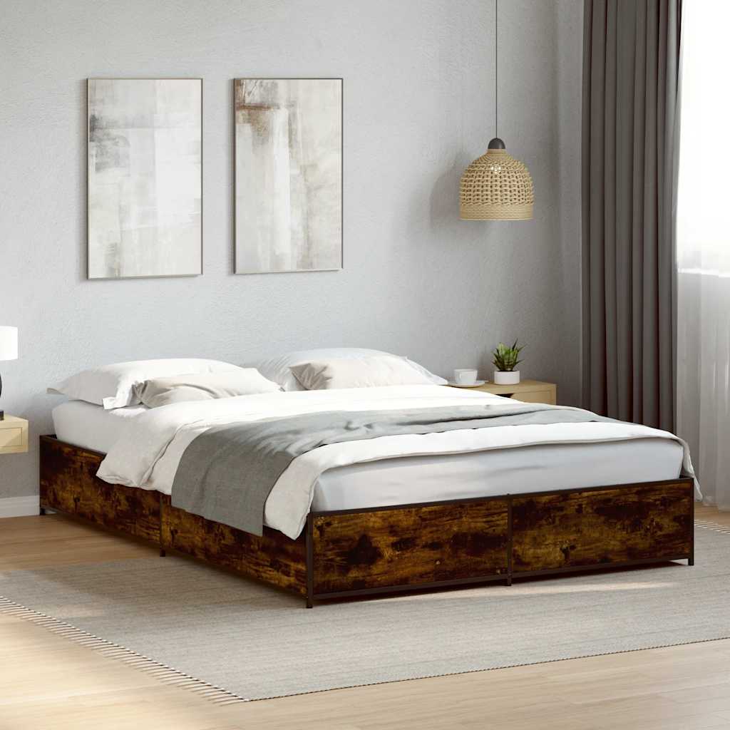 vidaXL Sängynrunko savutammi 135x190 cm tekninen puu ja metalli