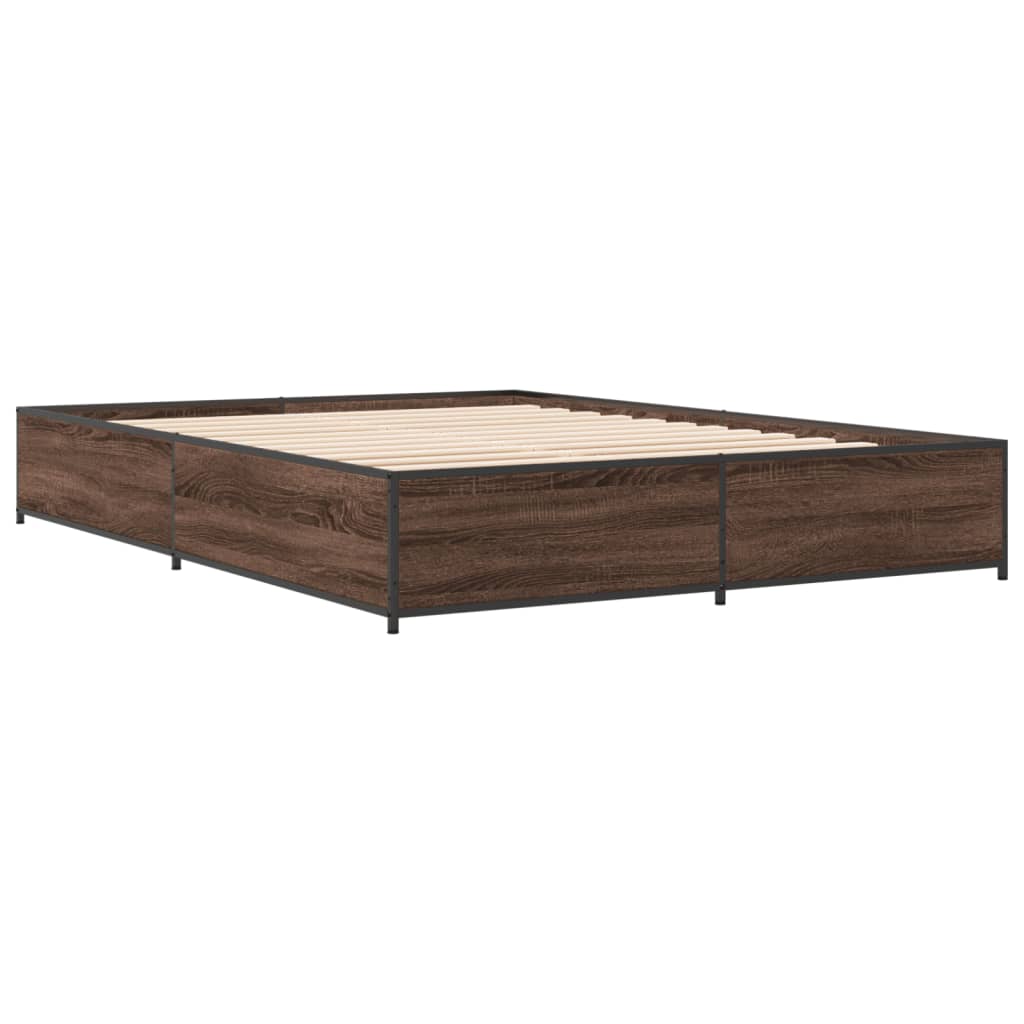 vidaXL Bedframe bewerkt hout metaal bruin eikenkleur 135x190 cm afbeelding