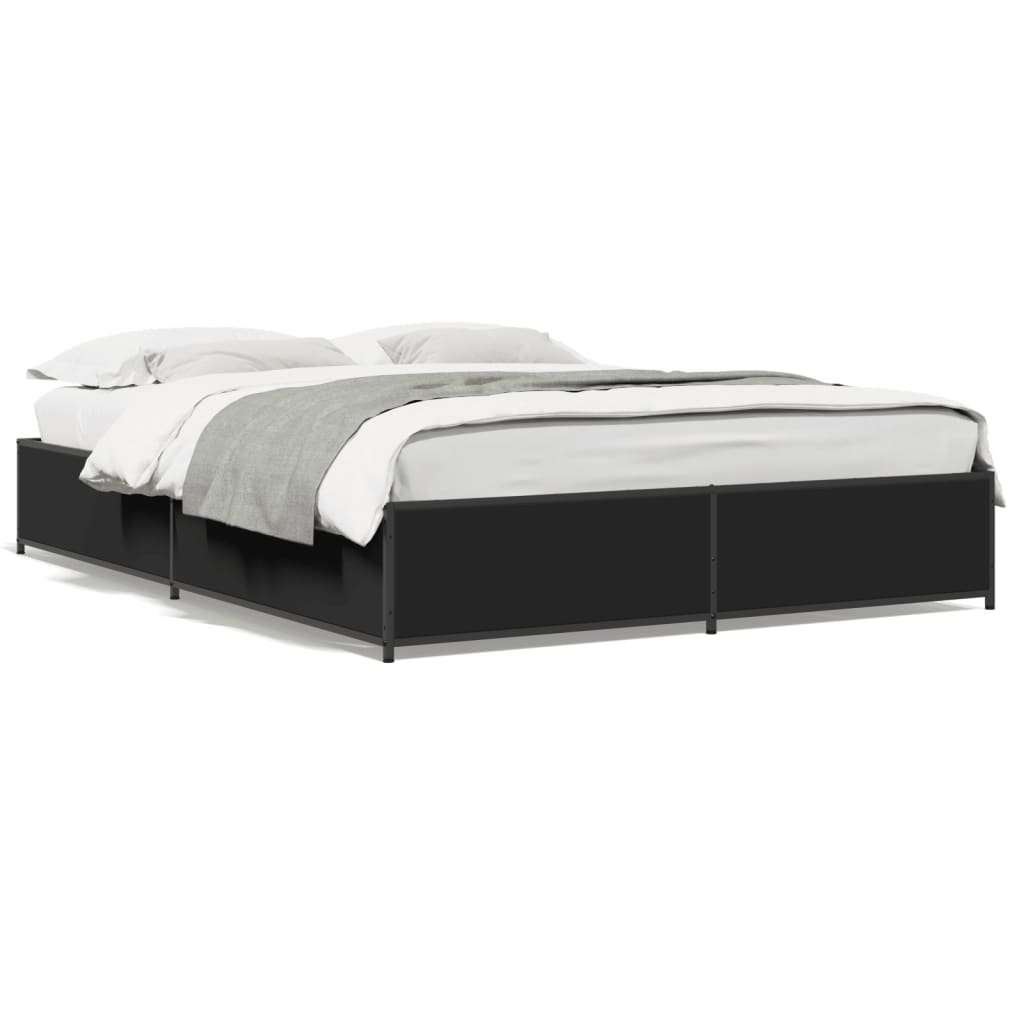 vidaXL Cadru de pat, negru, 120x190 cm, lemn prelucrat și metal