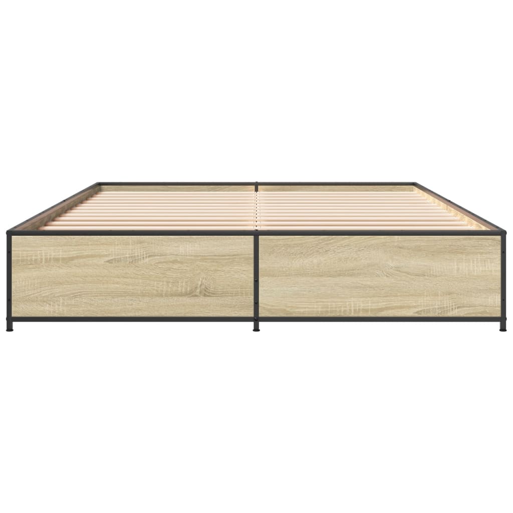 vidaXL Bedframe bewerkt hout metaal sonoma eikenkleurig 120x190 cm, foto 4