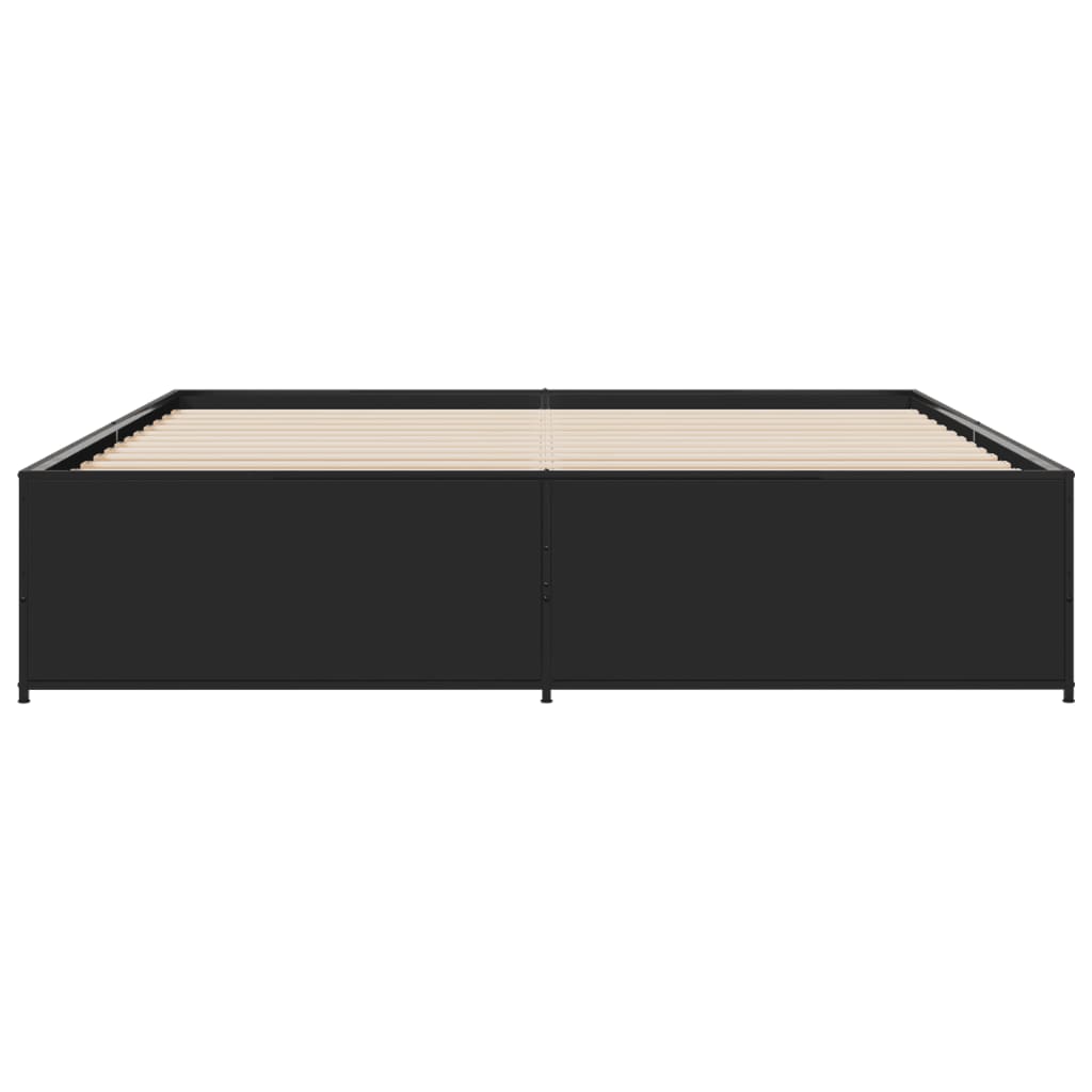 vidaXL Bedframe bewerkt hout metaal zwart 200x200 cm, foto 4