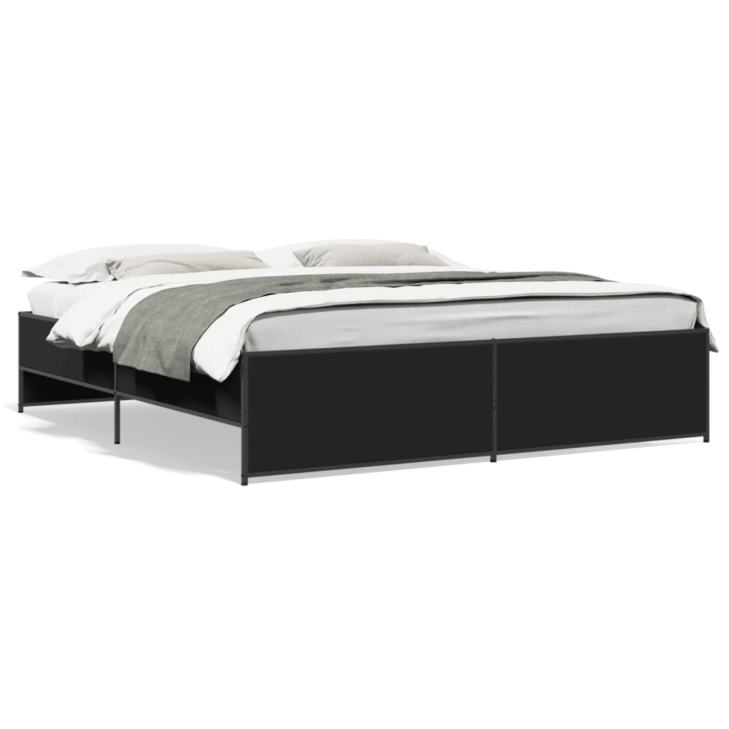 vidaXL Cadre de lit noir 200x200 cm bois d'ingénierie et métal