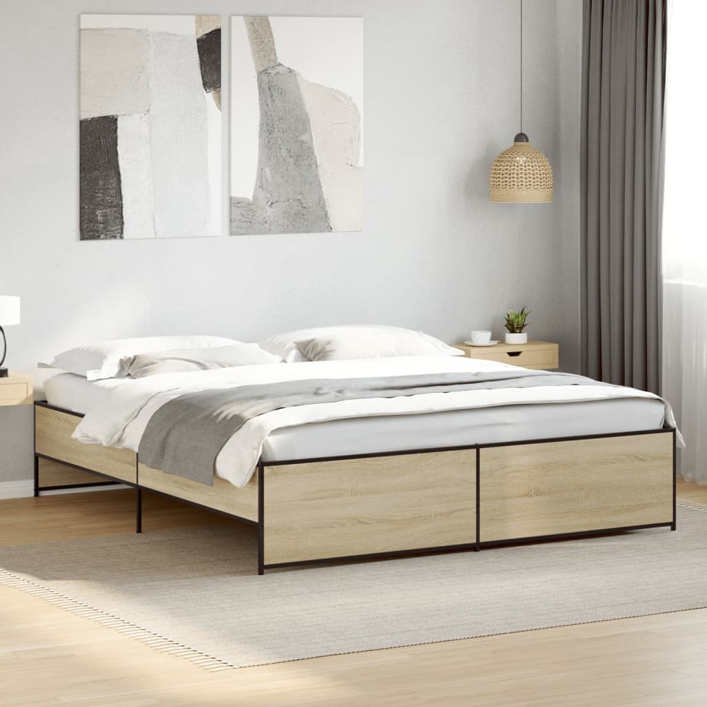 vidaXL sengestel 200x200 cm konstrueret træ og metal sonoma-eg