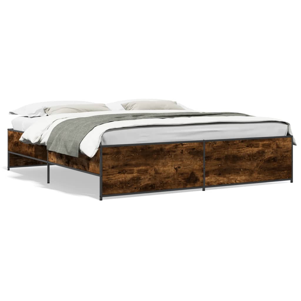 vidaXL Bedframe bewerkt hout metaal gerookt eikenkleurig 200x200 cm, foto 3