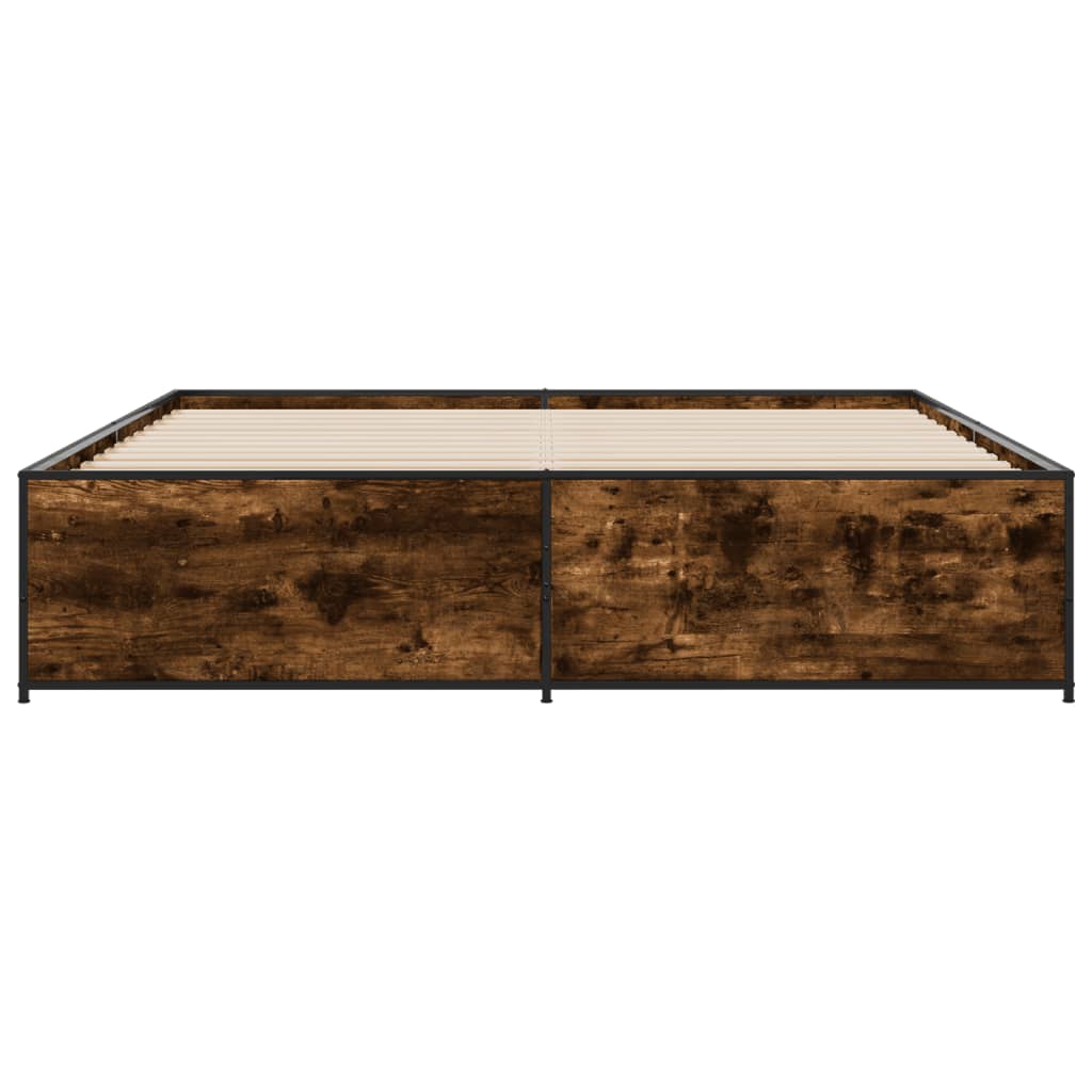 vidaXL Bedframe bewerkt hout metaal gerookt eikenkleurig 200x200 cm, foto 4