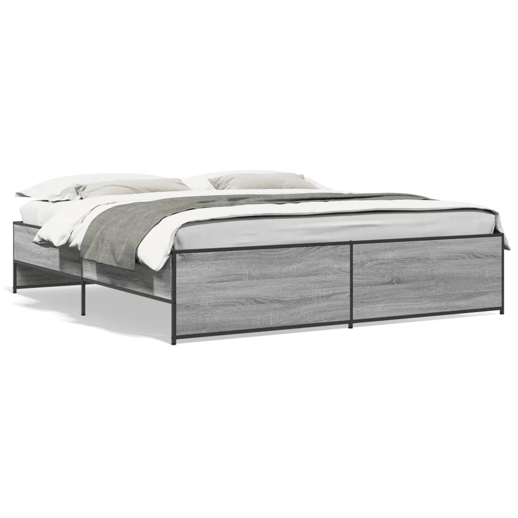 vidaXL Bedframe bewerkt hout metaal grijs sonoma eiken 200x200 cm, foto 3