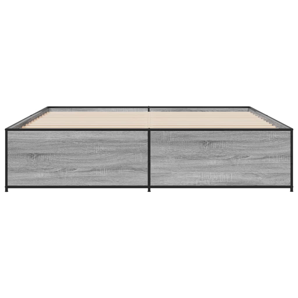 vidaXL Bedframe bewerkt hout metaal grijs sonoma eiken 200x200 cm, foto 4