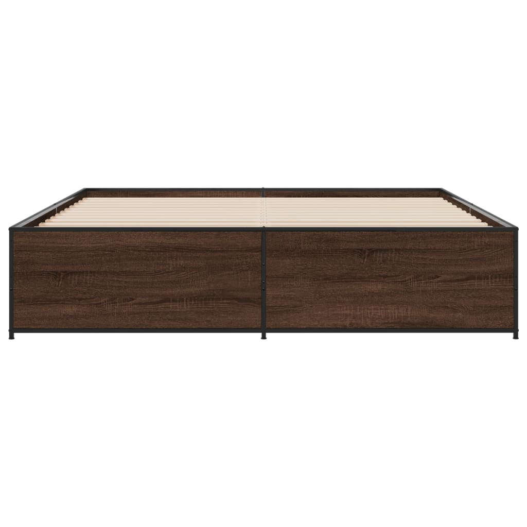 vidaXL Bedframe bewerkt hout metaal bruin eikenkleur 200x200 cm, foto 4