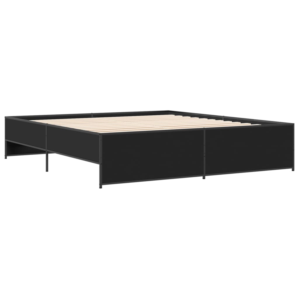 vidaXL Bedframe bewerkt hout metaal zwart 180x200 cm afbeelding