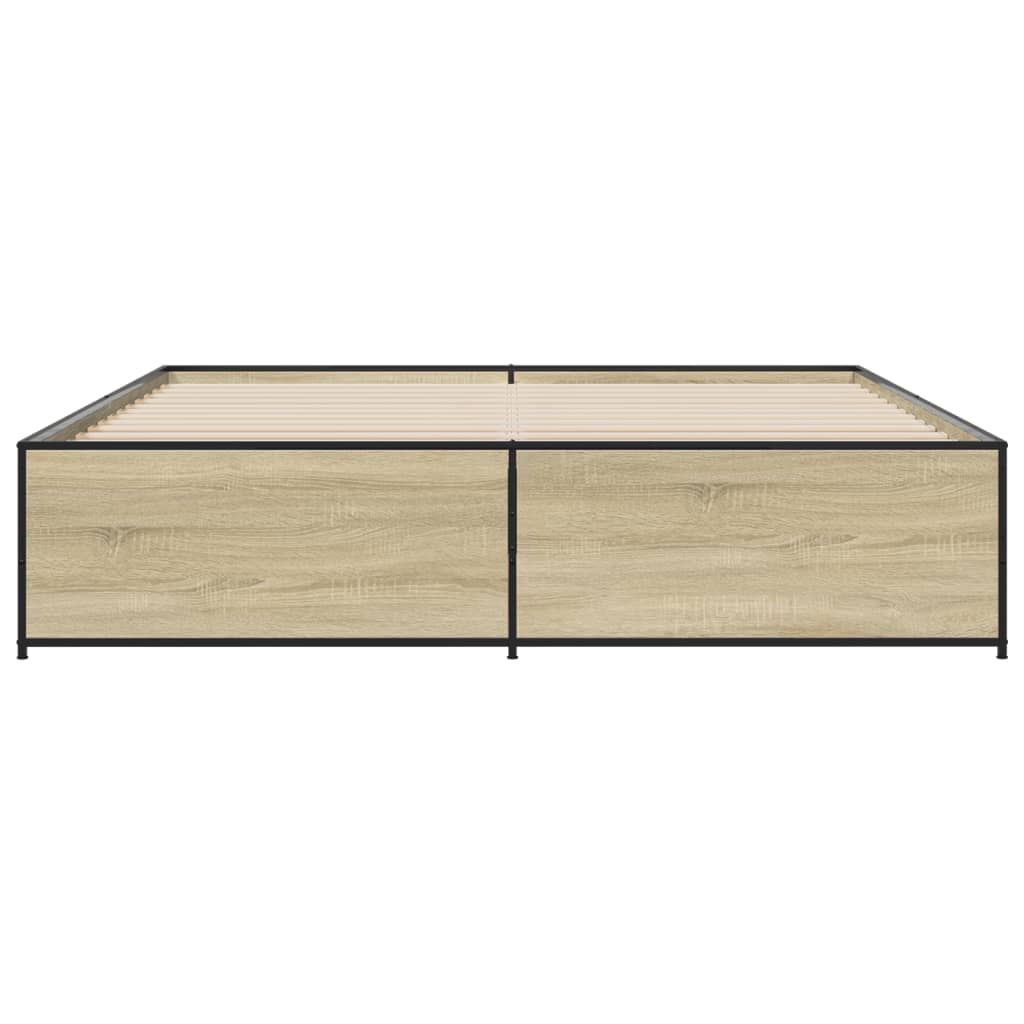 vidaXL Bedframe bewerkt hout metaal sonoma eikenkleurig 180x200 cm, foto 4