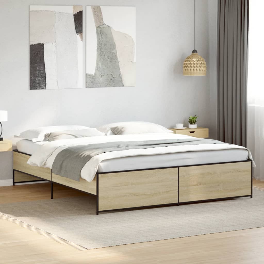 vidaXL sengestel 180x200 cm konstrueret træ og metal sonoma-eg