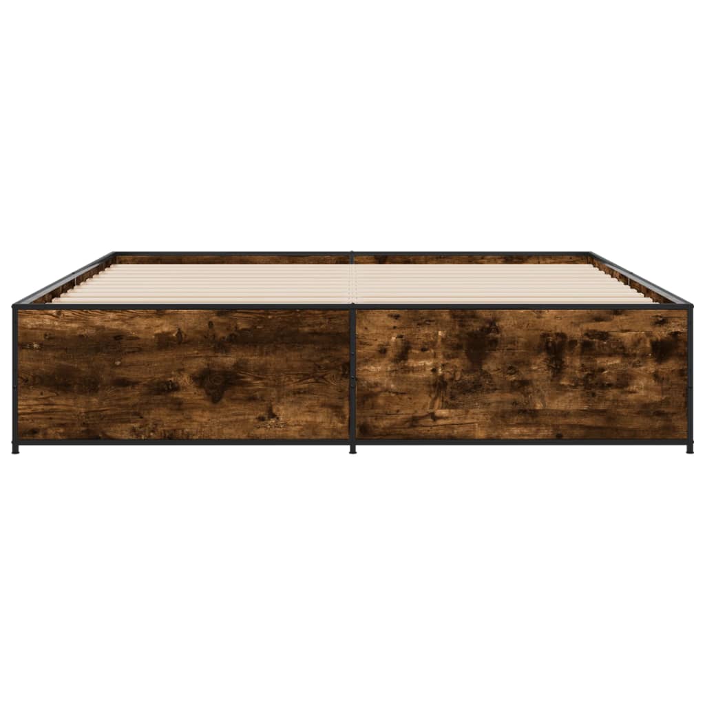 vidaXL Bedframe bewerkt hout metaal gerookt eikenkleurig 180x200 cm, foto 4