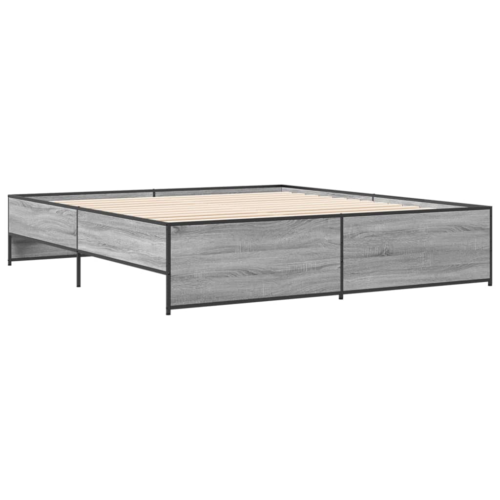 vidaXL Bedframe bewerkt hout metaal grijs sonoma eiken 180x200 cm afbeelding