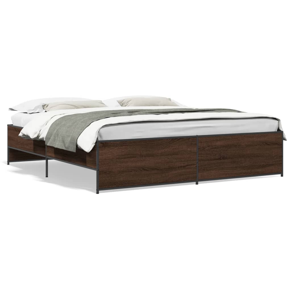 Thumbnail - vidaXL Bettgestell Braun Eichen-Optik 180x200 cm Holzwerkstoff Metall