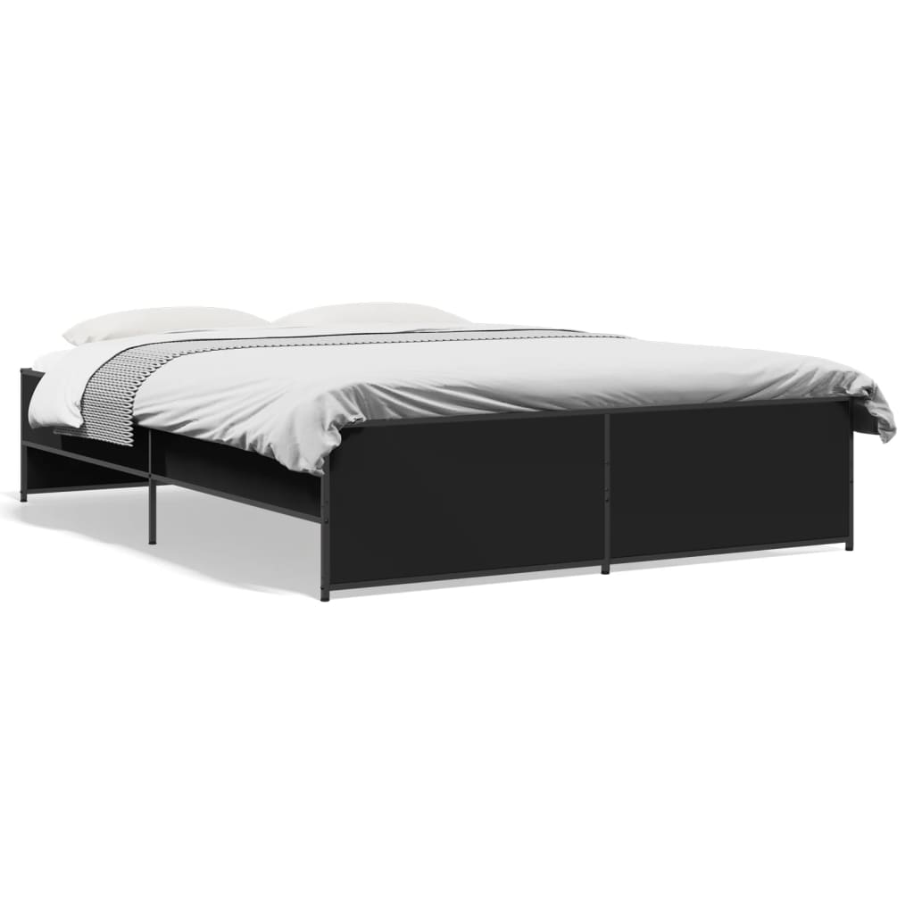 vidaXL Bedframe bewerkt hout metaal zwart 160x200 cm, foto 3