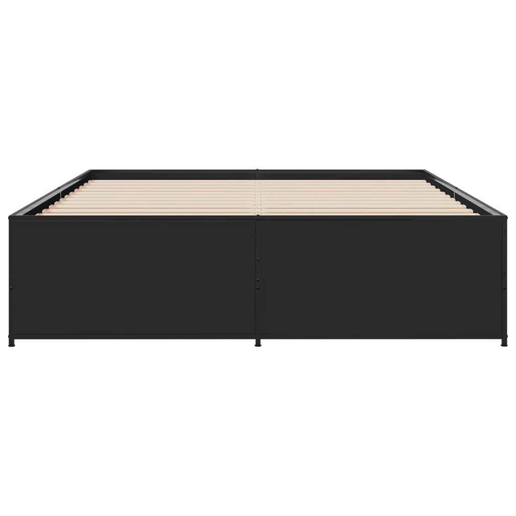 vidaXL Bedframe bewerkt hout metaal zwart 160x200 cm, foto 4