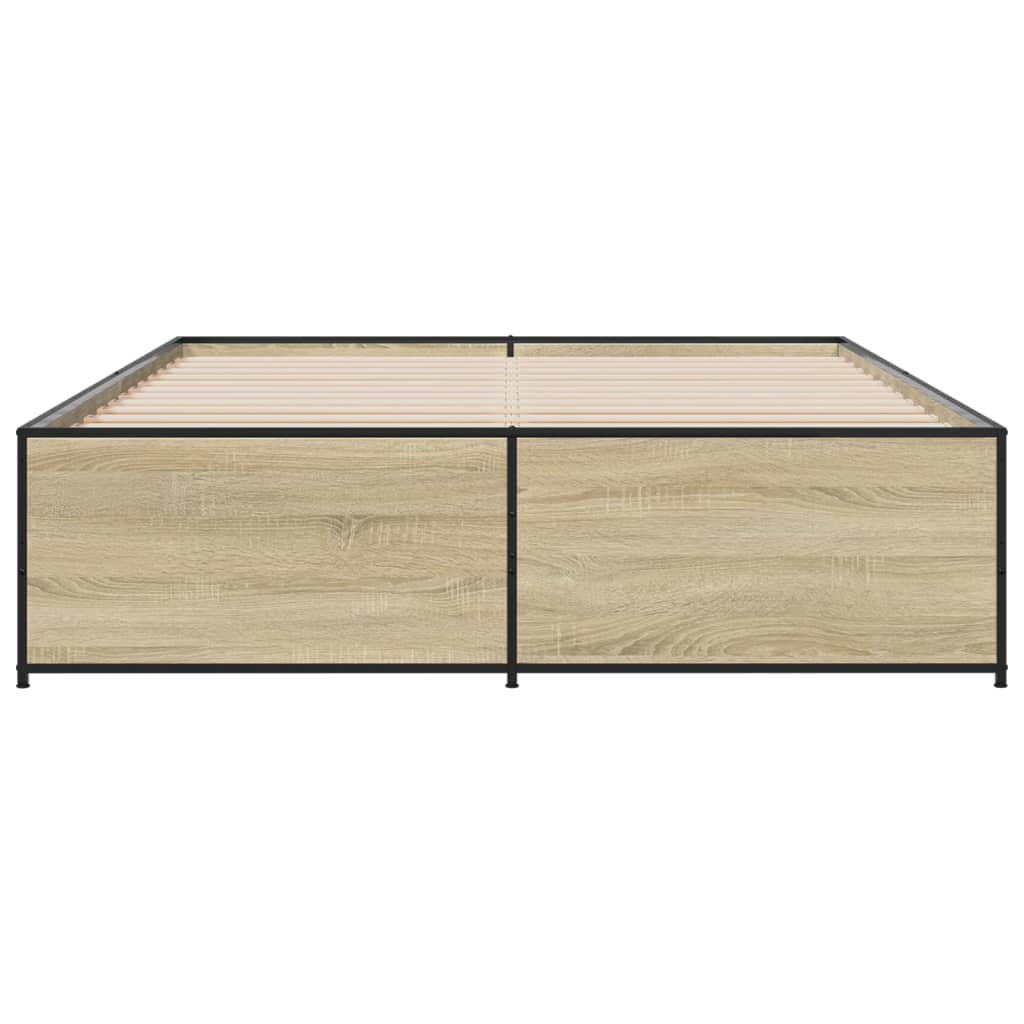 vidaXL Bedframe bewerkt hout metaal sonoma eikenkleurig 160x200 cm, foto 4