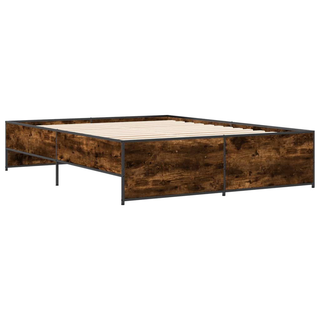 vidaXL Bedframe bewerkt hout metaal gerookt eikenkleurig 160x200 cm afbeelding