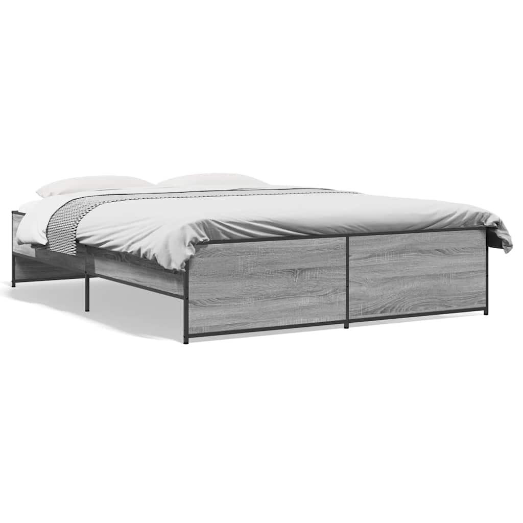 vidaXL Bedframe bewerkt hout metaal grijs sonoma eiken 160x200 cm, foto 3
