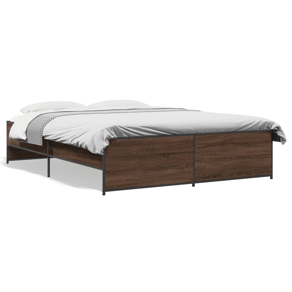 vidaXL Cadru de pat, stejar maro, 160x200 cm, lemn prelucrat și metal