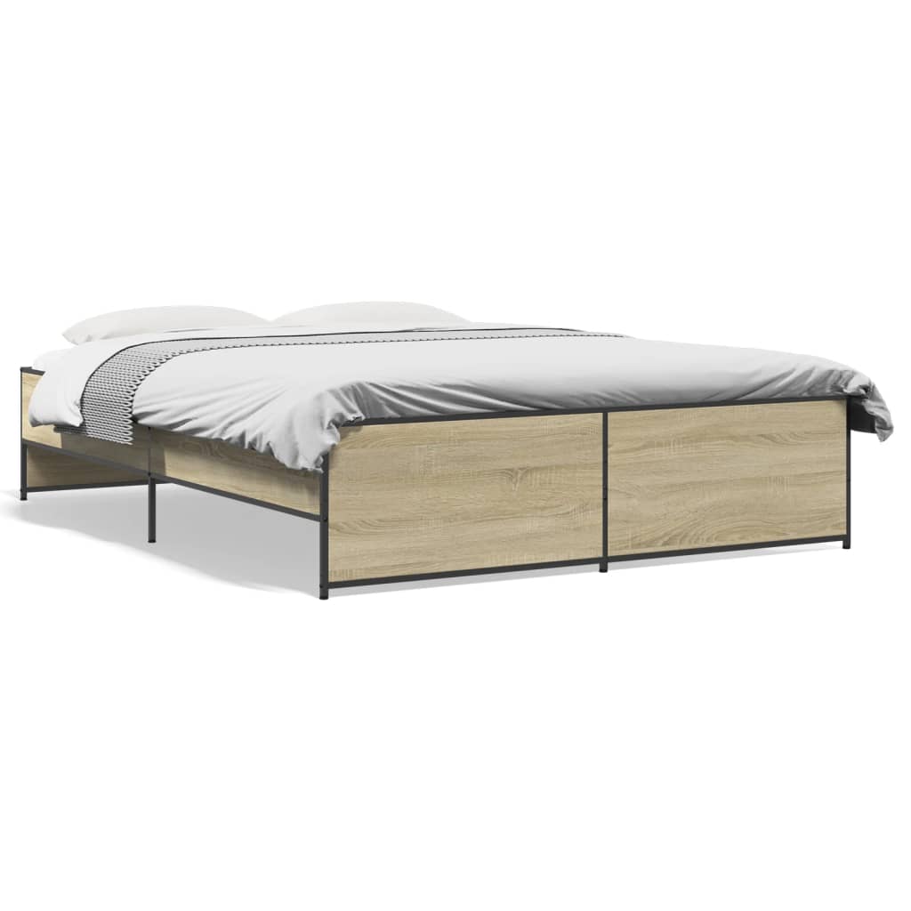 vidaXL Cadru de pat, stejar sonoma, 150x200cm, lemn prelucrat și metal
