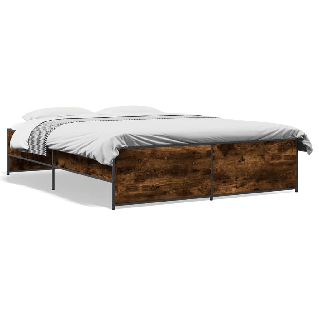 vidaXL Cadru de pat, stejar fumuriu 150x200 cm lemn prelucrat și metal