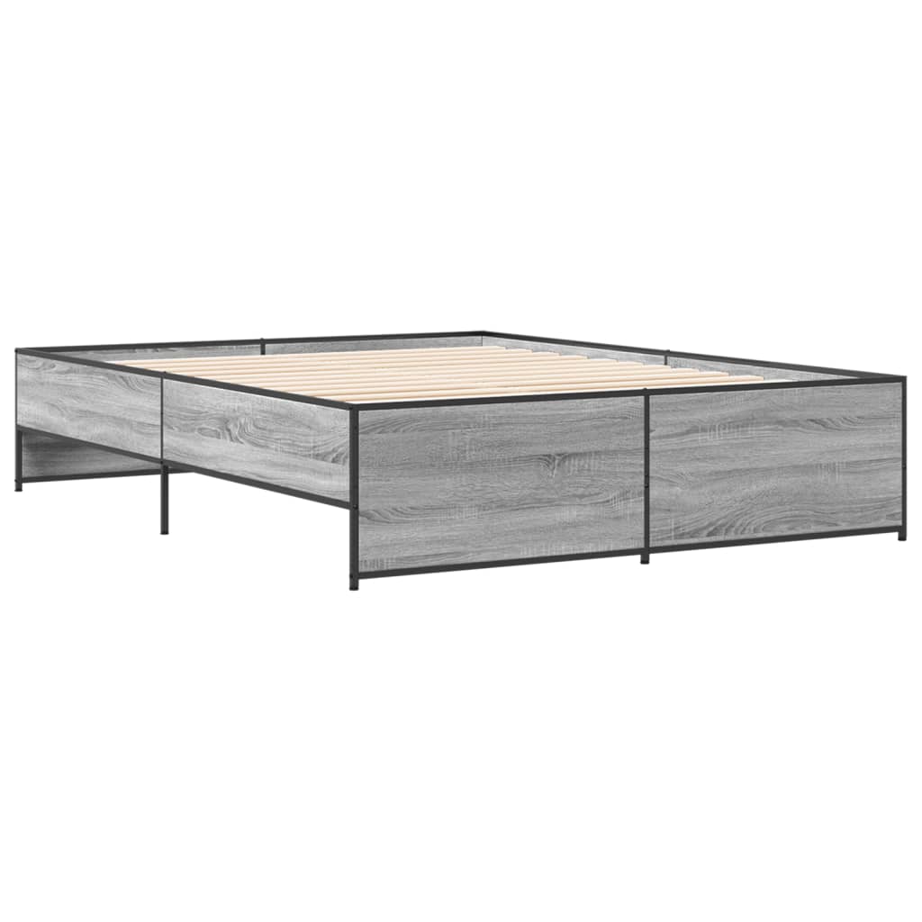 vidaXL Bedframe bewerkt hout metaal grijs sonoma eiken 150x200 cm afbeelding