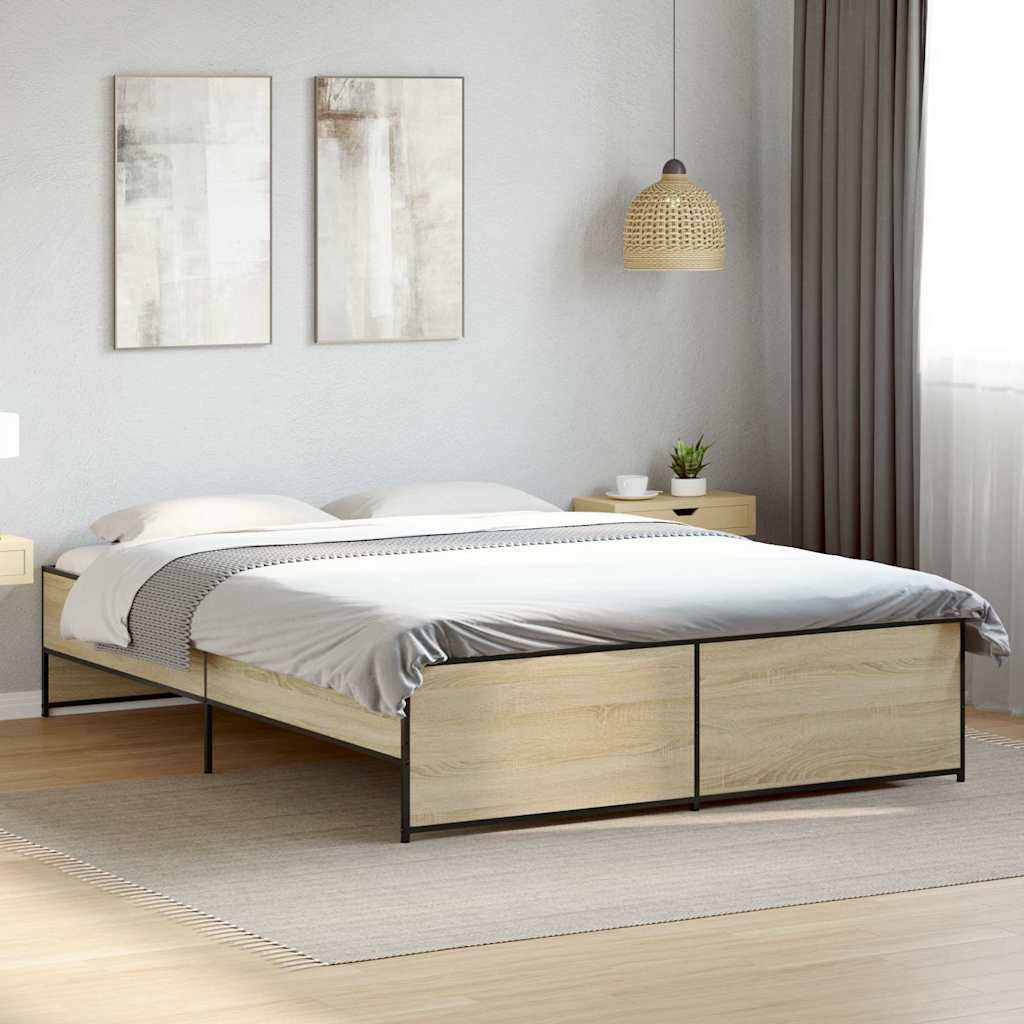 vidaXL Sängynrunko Sonoma tammi 140x200 cm tekninen puu ja metalli