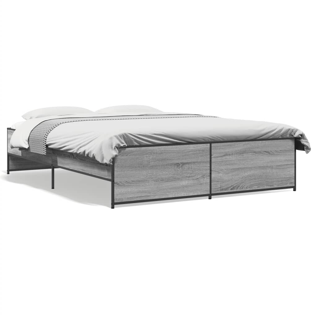 vidaXL Cadru de pat, gri sonoma, 140x200 cm, lemn prelucrat și metal