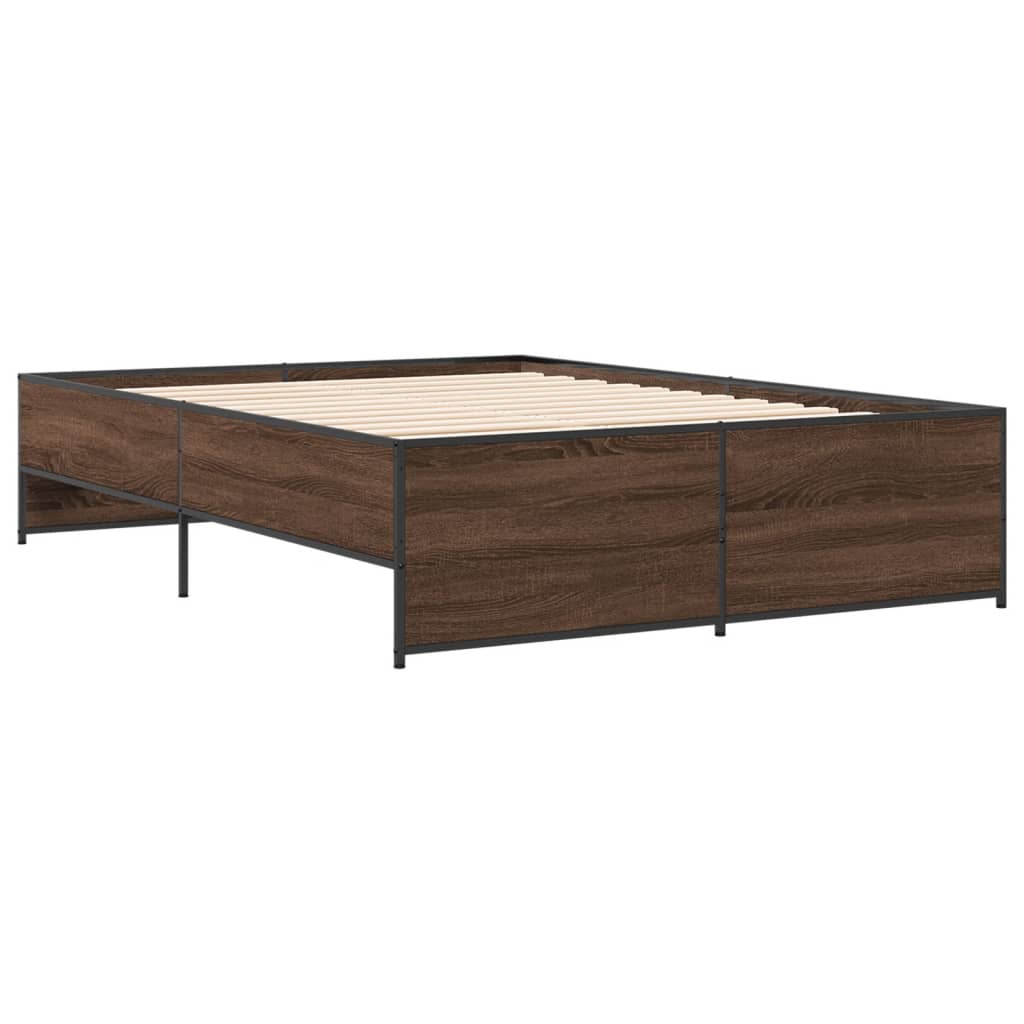 vidaXL Bedframe bewerkt hout metaal bruin eikenkleur 120x200 cm afbeelding