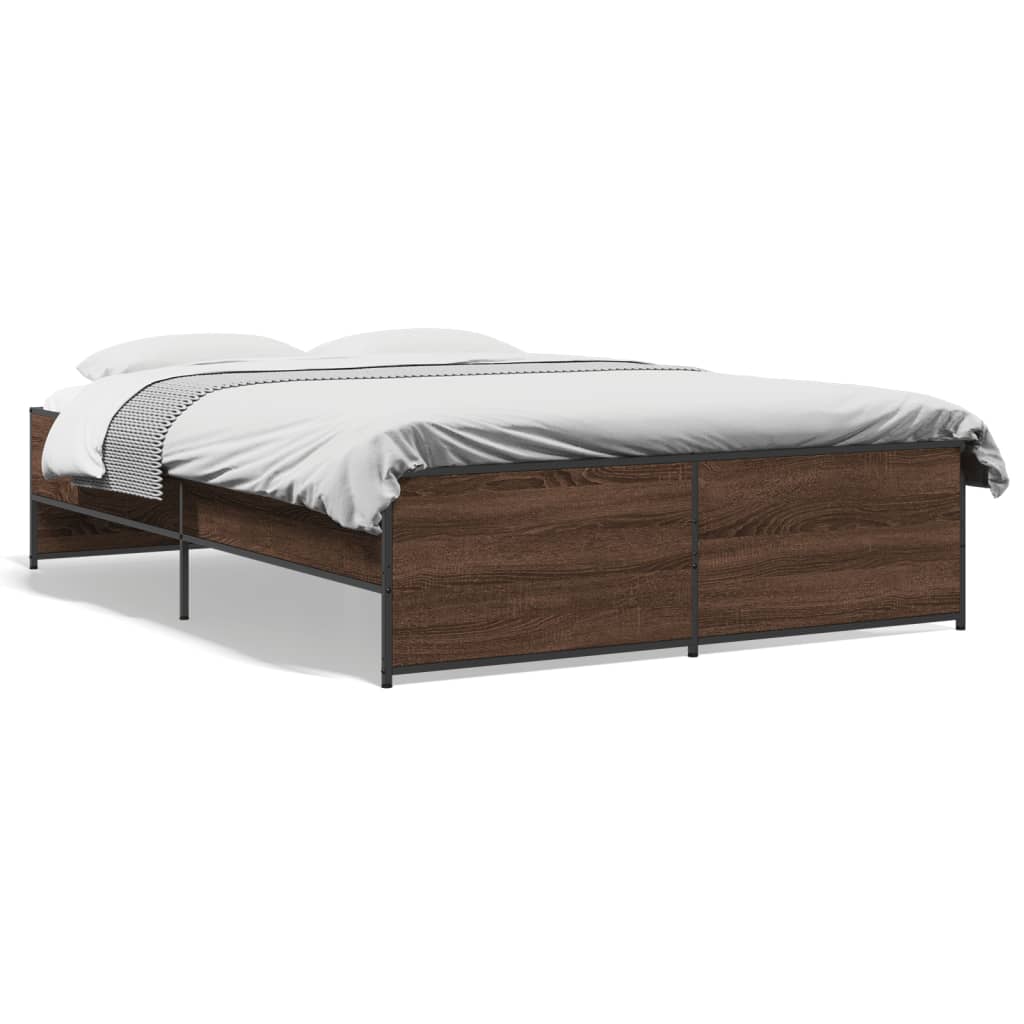 vidaXL Cadru de pat, stejar maro, 120x200 cm, lemn prelucrat și metal