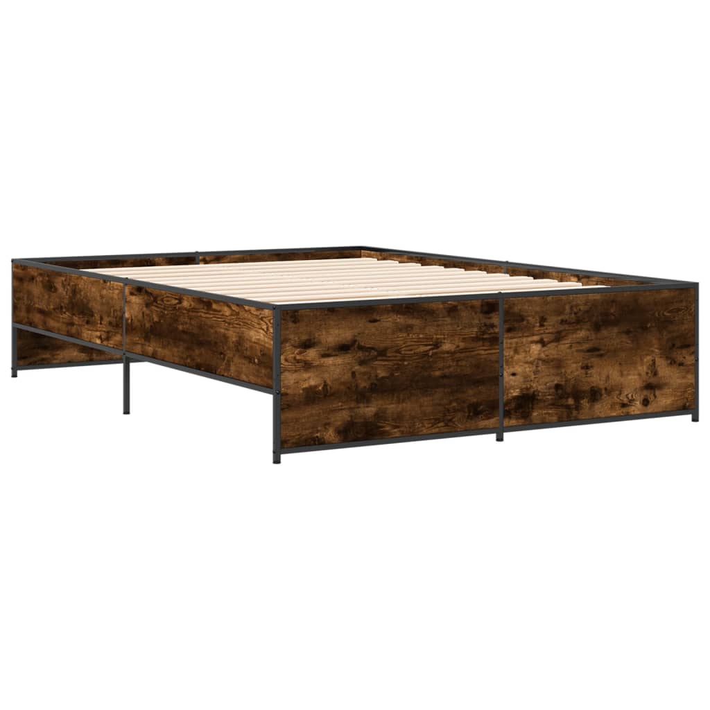 vidaXL Bedframe bewerkt hout metaal gerookt eikenkleurig 140x190 cm afbeelding