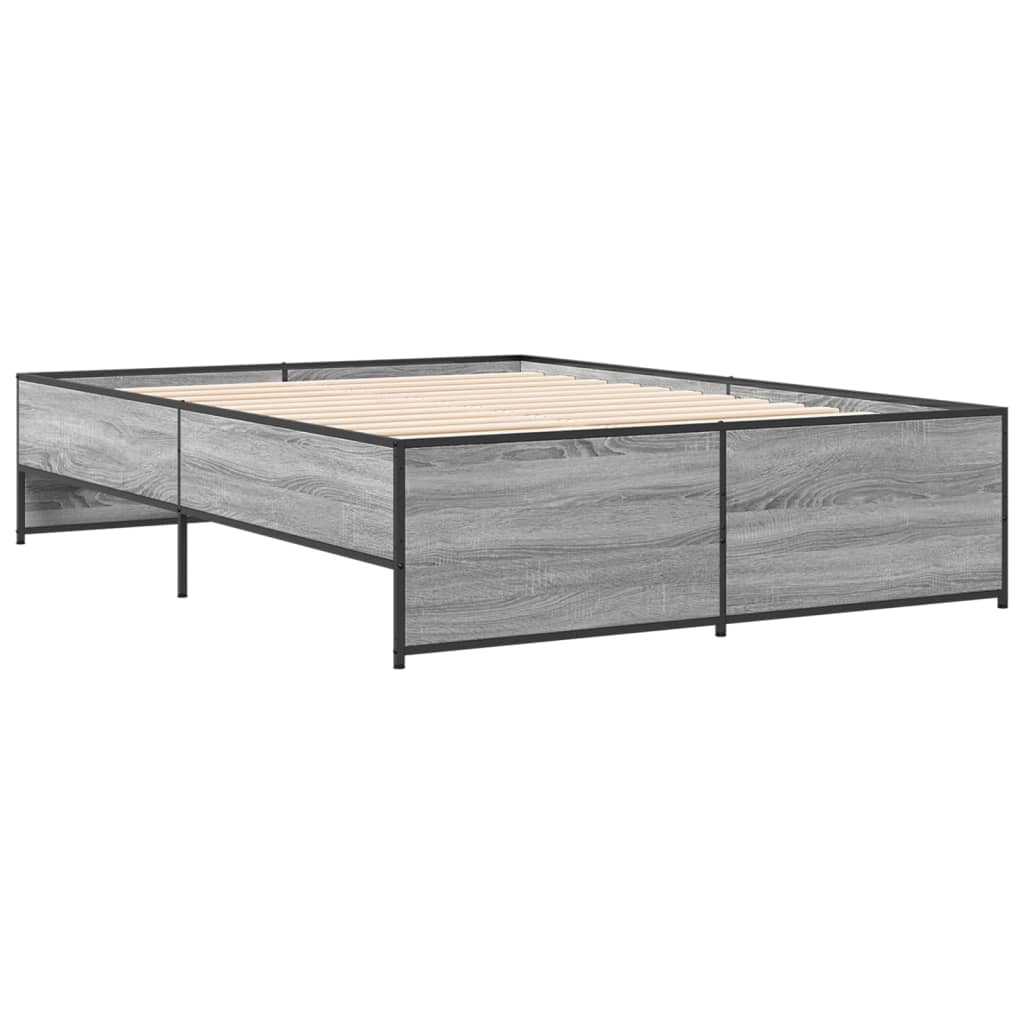 Thumbnail - vidaXL Bettgestell Grau Sonoma 140x190 cm Holzwerkstoff und Metall