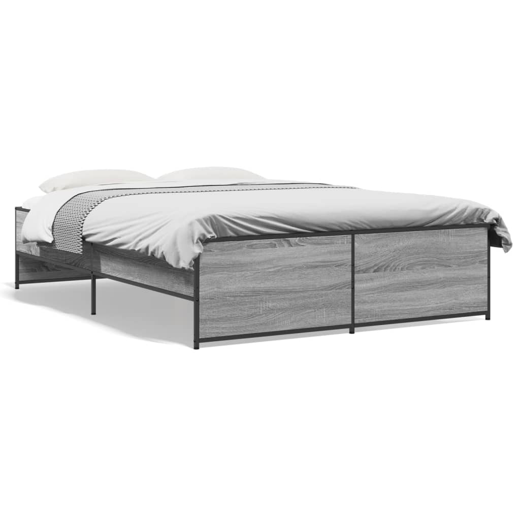 vidaXL Cadru de pat, gri sonoma, 140x190 cm, lemn prelucrat și metal